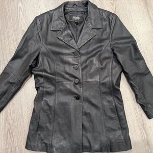 Wilsons Leather four-button genuine leather mid-length jacket in black 80's